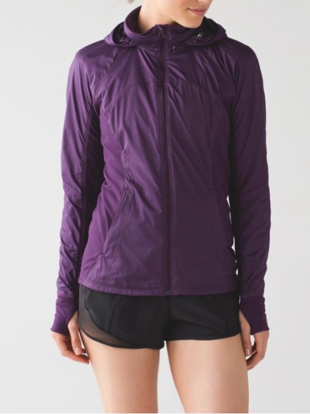 Lululemon Rush Hour Jacket Full Zip Darkest Magenta Purple Hooded Sz 12 *Flaw